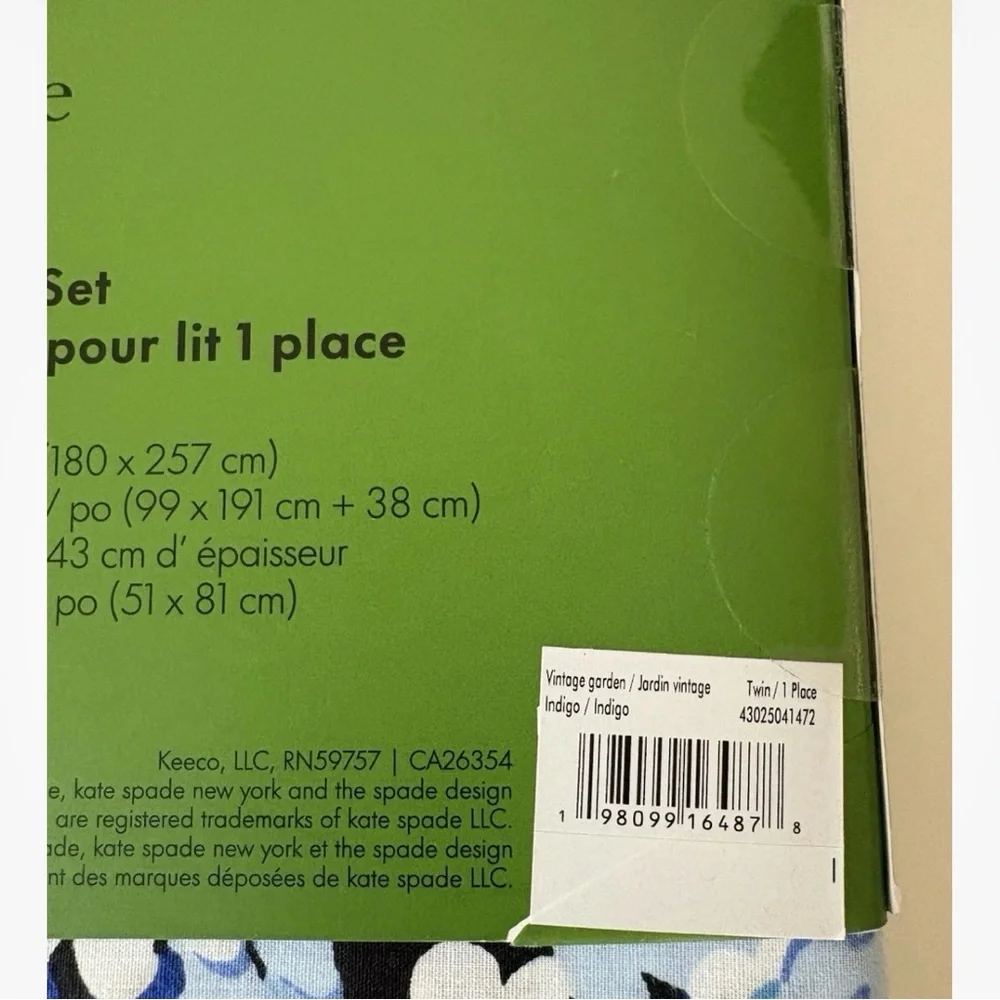 Kate Spade Twin Size Sheet set 3 Piece Vintage Garden Blue Floral NWOT